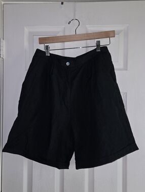 100% Irish Linen Vintage Peter Martin Black Shorts Lined Pockets Elastic Side 12